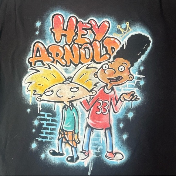 Nickelodeon Black and Yellow Hey Arnold Short Sleeve Tee Nostalgic - Picture 1 of 5